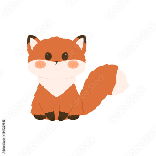 Adorable baby fox sitting facing forward cartoon