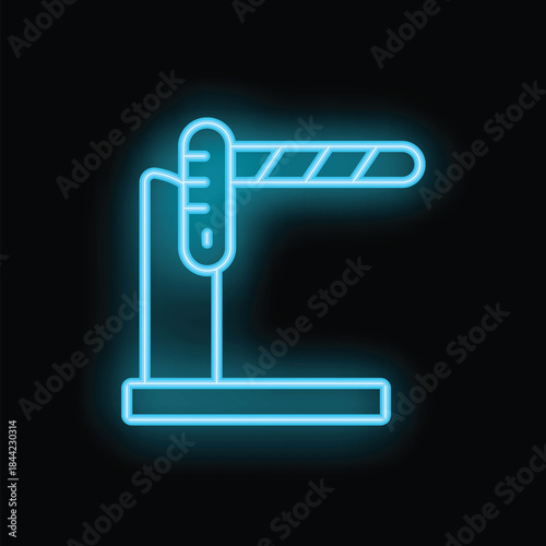 Glowing neon line parking car barrier icon isolated on black background vector illustration
