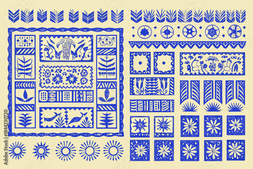 Canvastavla Intricate blue and white decorative patterns and motifs arranged in a grid