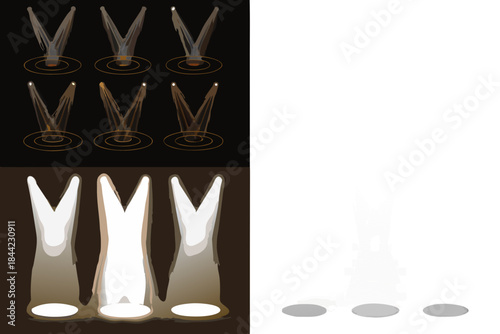 Abstract illustration of converging light beams with circular light pools