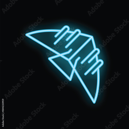 Glowing neon icon of hang gliding equipment, perfect for designs related to extreme sports and outdoor activities