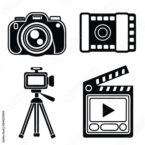 Photography and Videography Icons Set camera film