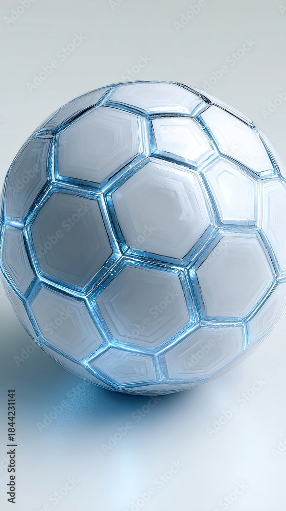 Naklejka premium Futuristic Soccer Ball With Blue Glowing Edges On White Background.