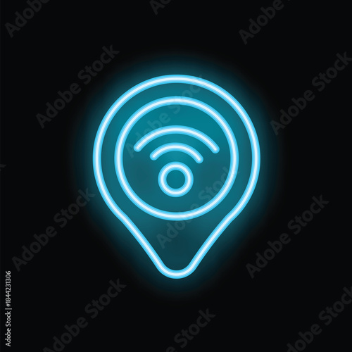 Glowing neon line icon of a wifi spot showing internet connection point