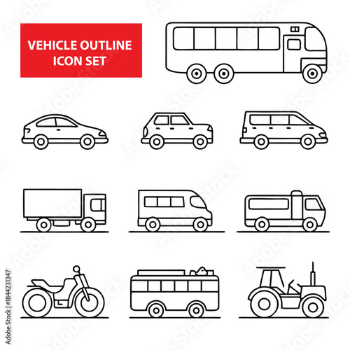 Vehicle Outline Icon Set Collection minivan truck