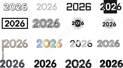 Multiple versions of the year 2026 graphic design elements