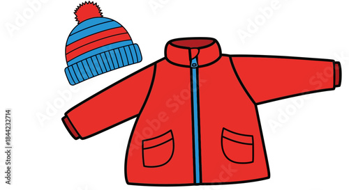 Red coat  bluered striped hat