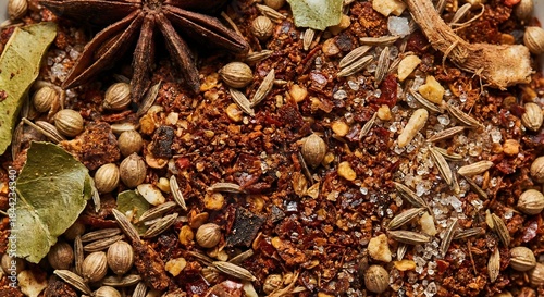 Extreme close-up of Thai spice mixture texture.