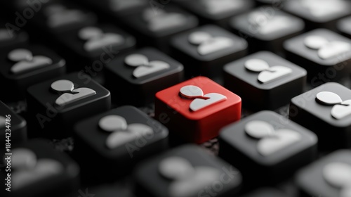 One red user icon stands out from a grid of black icons, symbolizing individuality and distinction