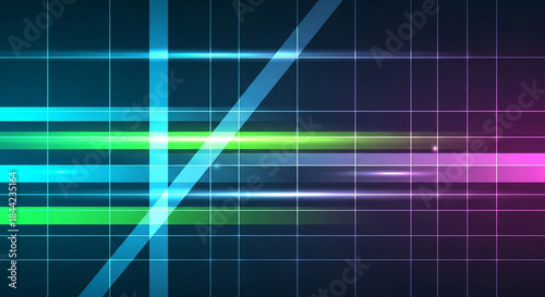 Abstract Neon Grid - Vibrant Lines and Geometric Patterns on Dark Background.