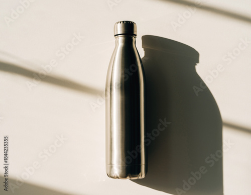Isolated transparent glass bottle of red wine and empty glass of beer on white background