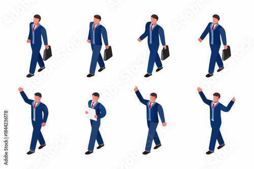 Isometric businessmen walking and gesturing in formal attire a repeating pattern