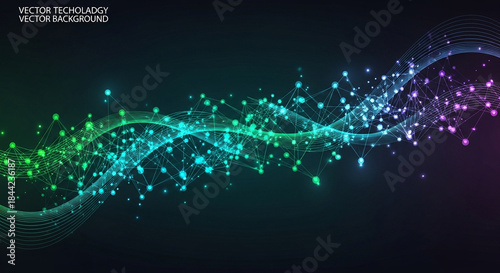 Ethereal Wave of Glowing Particles and Light Trails on Dark Background.