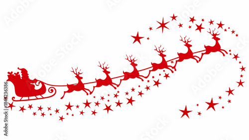 Santa s sleigh and reindeer soaring through a festive night sky with stars