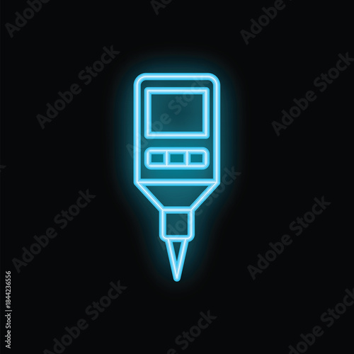 Blue neon icon of electronic thermometer for measuring temperature on black background