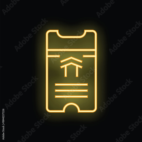 Glowing neon icon representing a museum ticket granting access to exhibits and collections