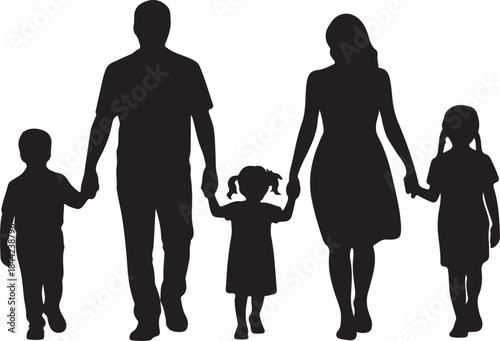 Family Silhouette Holding Hands Together Walking