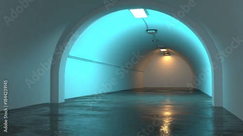 Illumination washes over the entrance to an empty, dark subterranean passage