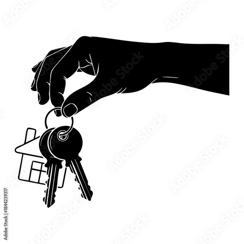 Silhouette of hand holding house keys real estate vector icon
