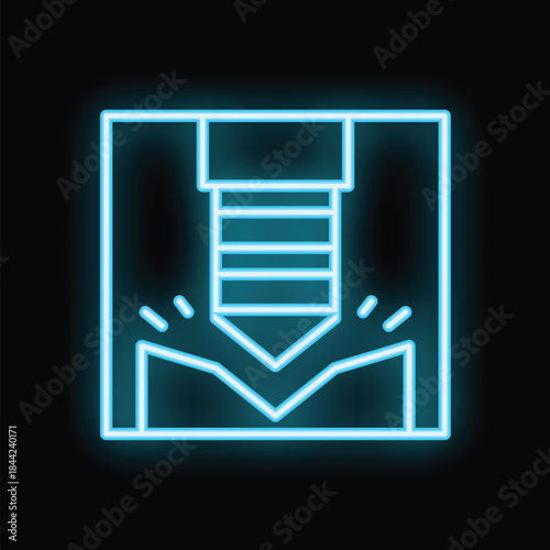 Glowing blue neon icon representing a floppy disk saving, symbolizing the concept of data storage in a visually appealing way
