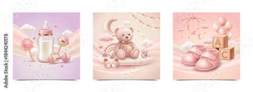 Cute Baby Gender Reveal Instagram Post Set in Pastel Style