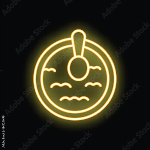 Yellow neon sign depicting a circular swimming pool, complete with a ladder and stylized waves, set against a dark backdrop