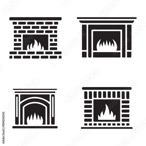 Fireplace stone hearth traditional indoor home heating silhouette vector graphic