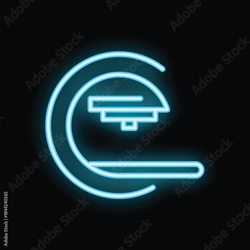 Neon sign showing a mailbox glowing blue against a black background