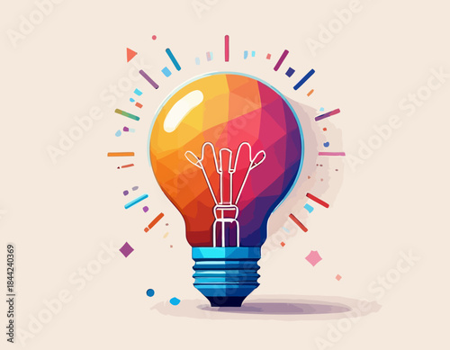 Vibrant geometric lightbulb illustration symbolizing innovative thinking and digital creativity