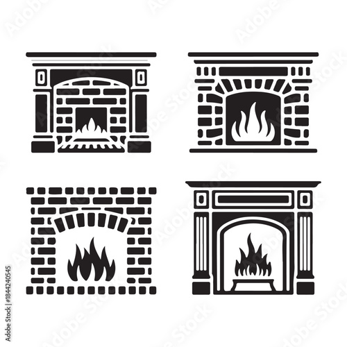 Fireplace decorative mantel warm interior home silhouette vector graphic icon