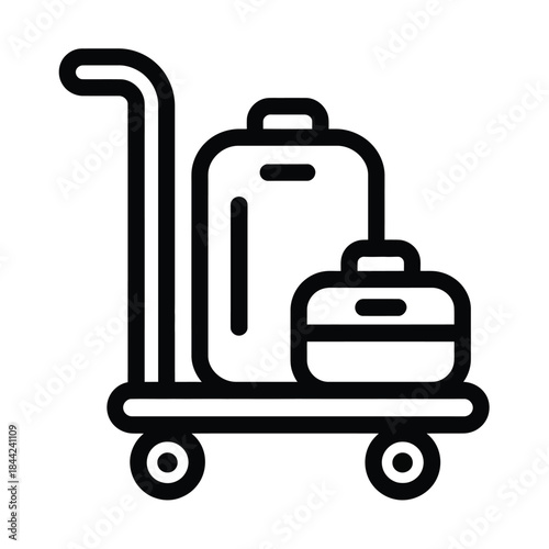 Travel baggage cart icon representing airport luggage transportation system for tourist delivery service and shipping logistics concept.