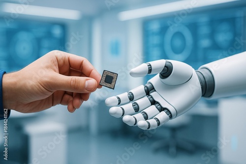 Human and Robot Collaboration in Technology Exchange - Futuristic Innovation Concept