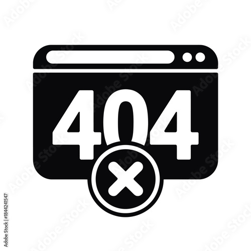Web page error 404 not found warning sign showing browser window and rejected failure symbol vector illustration isolated graphic