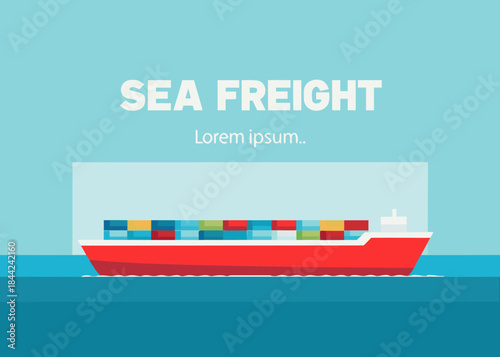 Illustration of a red cargo ship displaying sea freight transportation concepts
