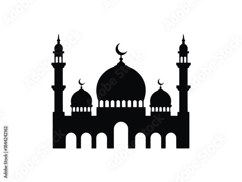 Mosque silhouette vector illustration featuring domes and minarets sacred building used for muslim worship isolated on background