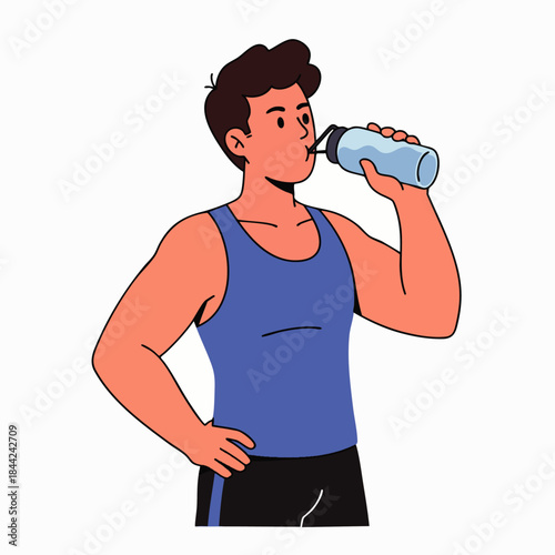A vibrant young man in athletic wear enjoys a refreshing drink from his reusable water bottle, promoting hydration and an active, healthy lifestyle.