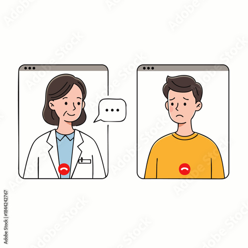 Doctor consults with a worried patient via video call, discussing health concerns remotely for convenience and accessibility.