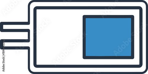 Icon depicting a battery with a partially filled blue charge indicator and a plug shape