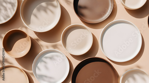 Elegant Ceramic Plates Array: A captivating composition showcases a variety of ceramic plates arranged with artistic precision.