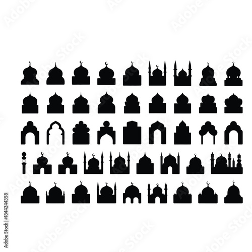Islamic Decorative Elements Collection: Mosque Silhouettes, Halal Labels, and Ramadan Religious Icons