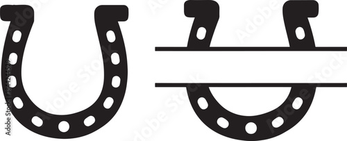 Black horseshoe silhouette with split monogram frame vector icon