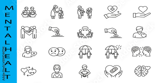 Mental Health Icon Set Exploring Emotions, Support, and Well-being Through Visual Symbols
