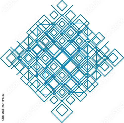 Overlapping nested blue diamond shapes arranged in a larger diamond lattice
