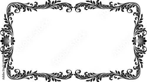 A filigree heraldic crest motif floral pattern border frame. Original design in a vintage style.