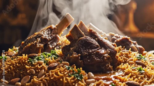 A Platter of Biryani Rice with lamb