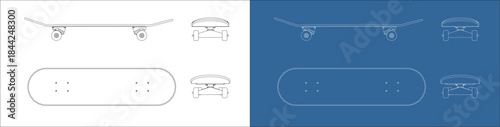 Skateboard Deck Technical Drawing Top and Side View