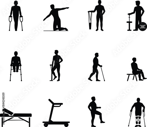 People with mobility aids and exercise equipment