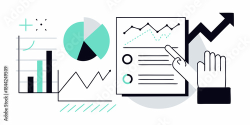Data analysis and business growth visualization with charts graphs and hand interaction