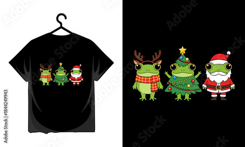 Cute cartoon frogs dressed as santa claus christmas tree and reindeer celebrate holidays