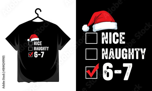 Funny christmas naughty or nice list checkbox with santa hat for age six to seven